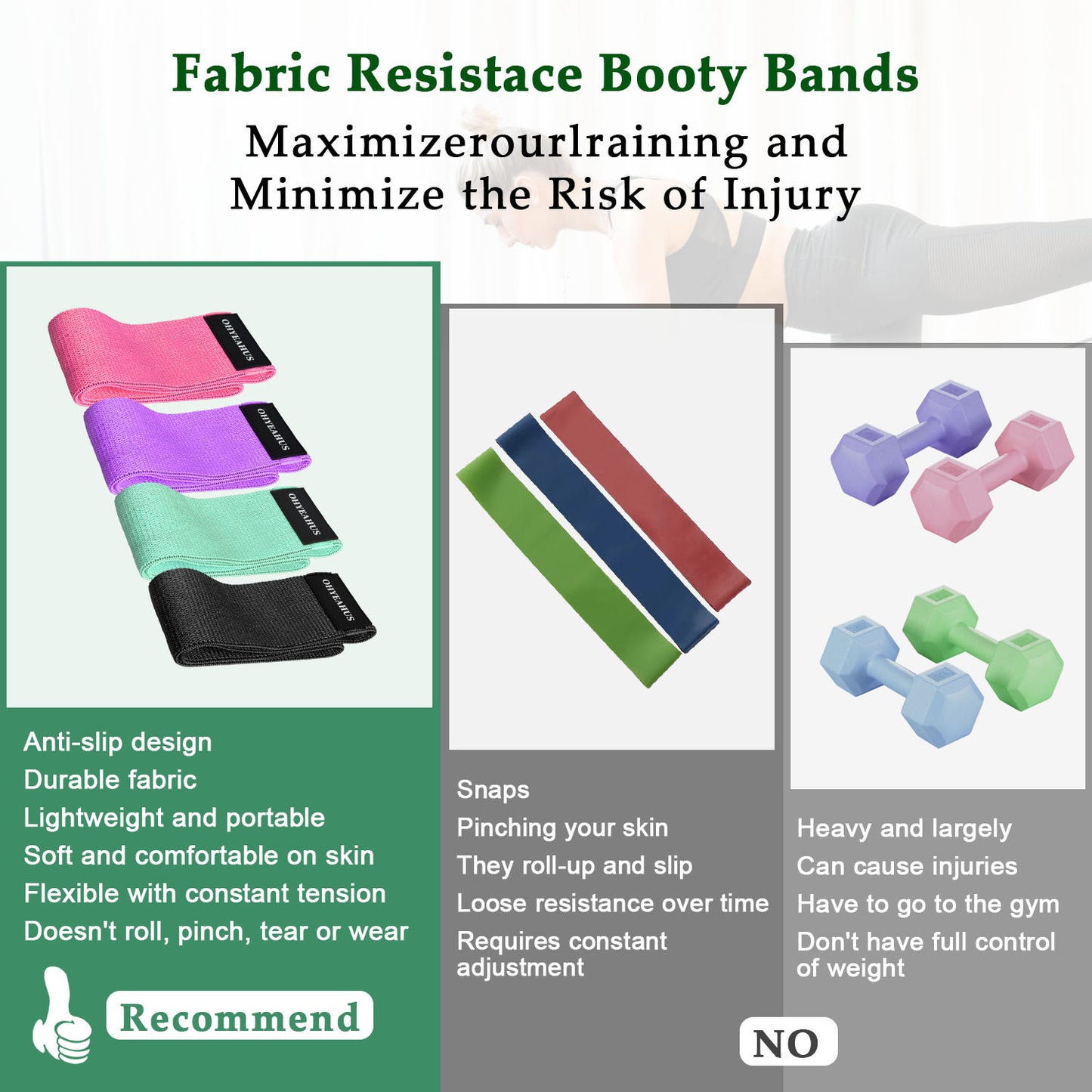 Fabric Resistance Bands Set - Non-Rolling Hip & Glute Workout Bands | ohyeahus