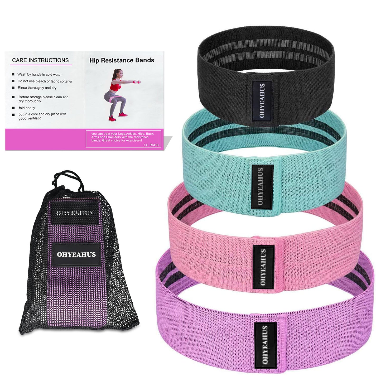 Fabric Resistance Bands Set - Non-Rolling Hip & Glute Workout Bands | ohyeahus