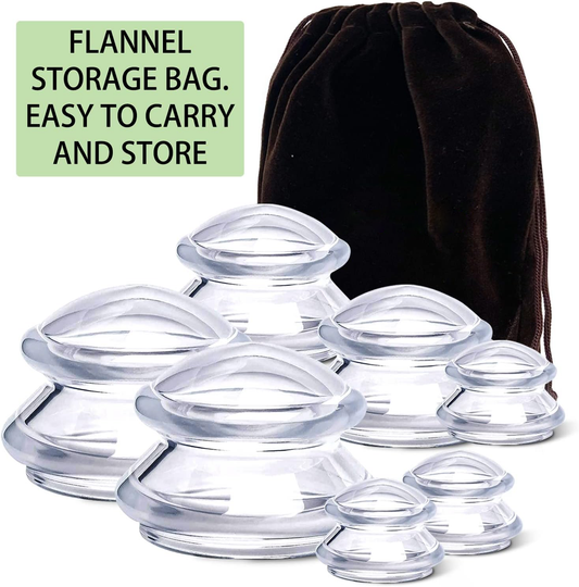 Cupping Therapy Sets -Silicone Cups Set Firm (7 pcs) for Muscle Soreness Pain Relief Body Neck Knee, Self Massage Tool, Deep Muscle Massager, Anti Cellulite Joint Pain Recovery