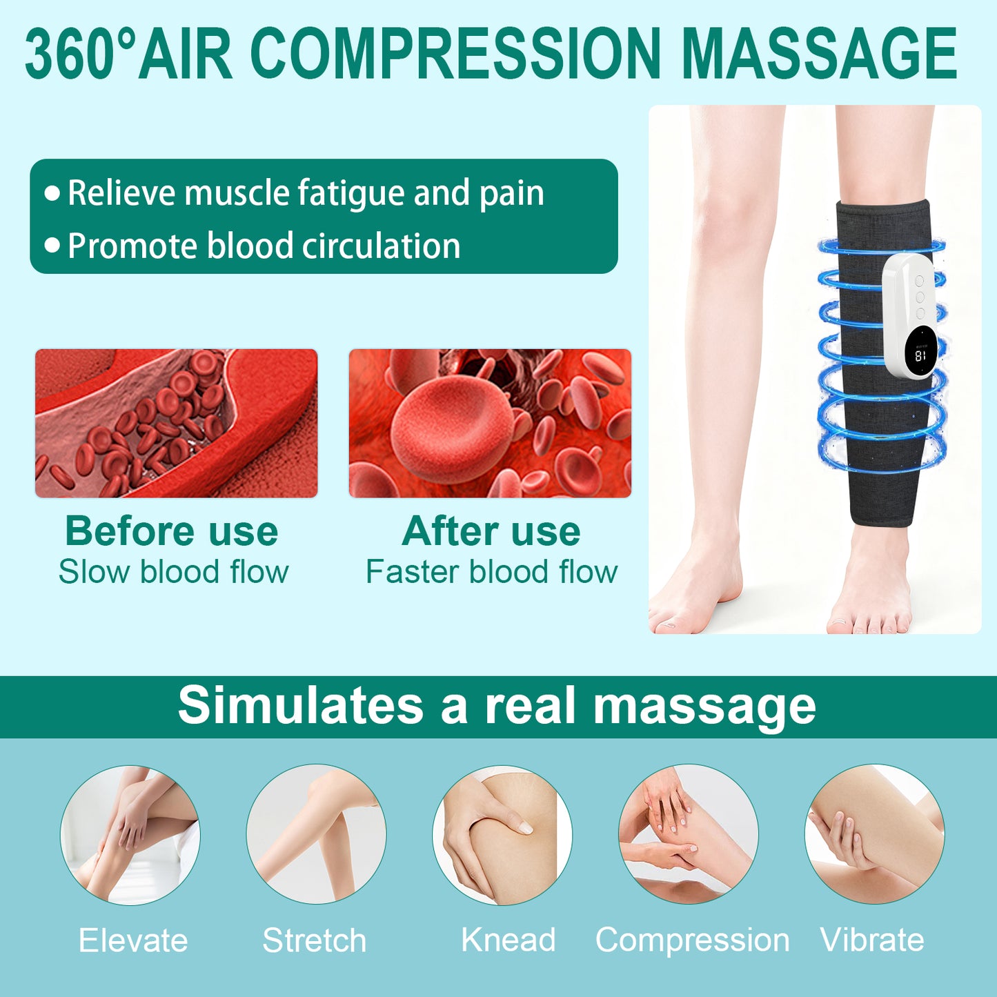 Leg Massager with Heat & Compression - Cordless Calf Massager 3 Modes