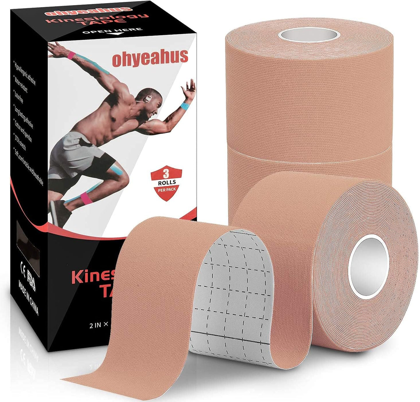 Kinesiology Tape 3 Rolls - Waterproof Sports Tape for Muscle Support