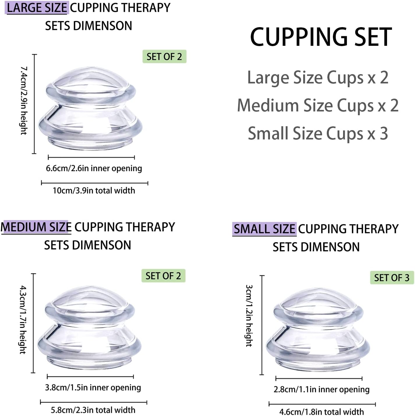 Cupping Therapy Sets -Silicone Cups Set Firm (7 pcs) for Muscle Soreness Pain Relief Body Neck Knee, Self Massage Tool, Deep Muscle Massager, Anti Cellulite Joint Pain Recovery