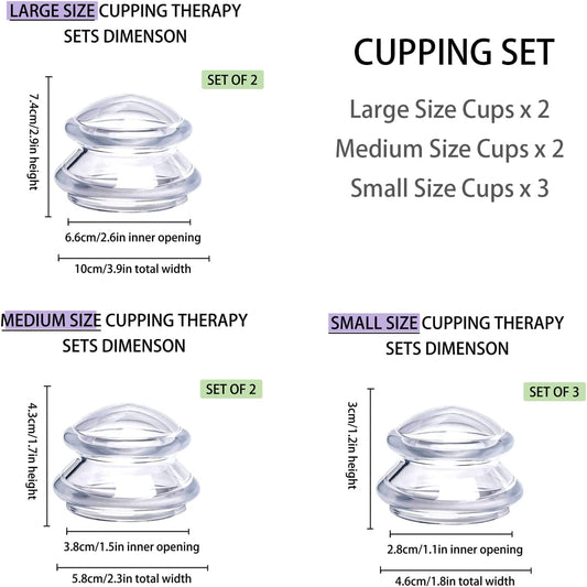 Cupping Therapy Sets -Silicone Cups Set Firm (7 pcs) for Muscle Soreness Pain Relief Body Neck Knee, Self Massage Tool, Deep Muscle Massager, Anti Cellulite Joint Pain Recovery