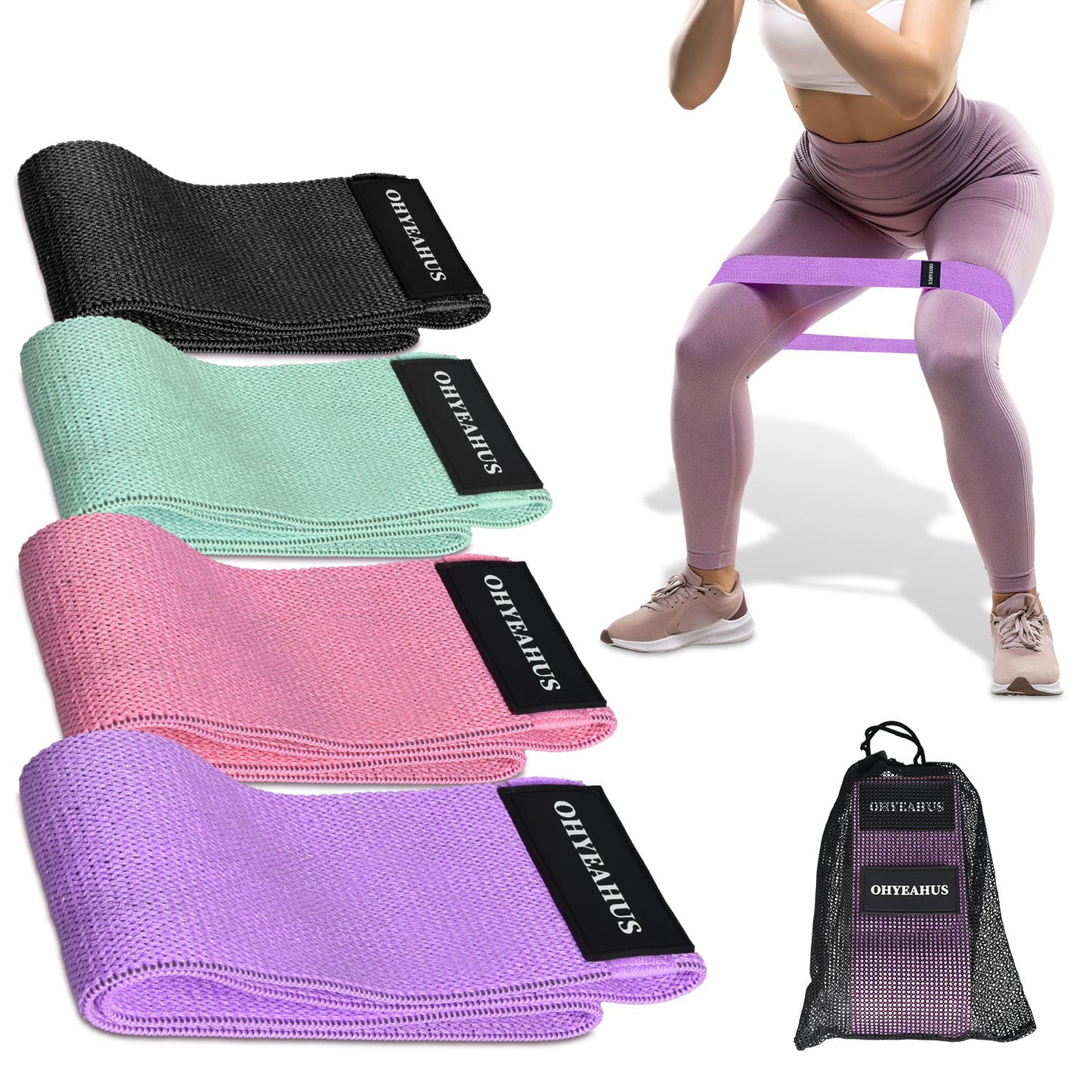 Fabric Resistance Bands Set - Non-Rolling Hip & Glute Workout Bands | ohyeahus