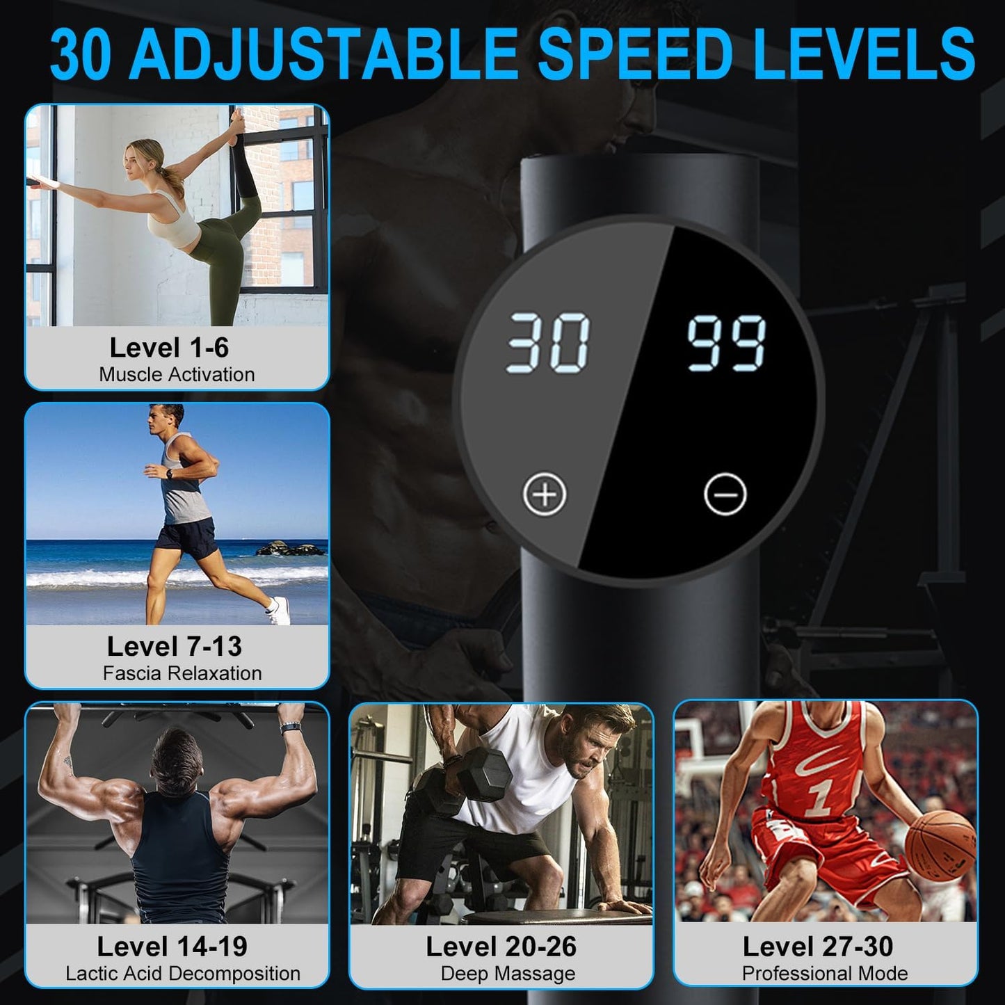 Massage Gun Deep Tissue,Percussion Massager Gun for Athletes Muscle with 9 Replacement Heads Massage Gun for Pain Relief,Super Quiet Portable Electric Massager
