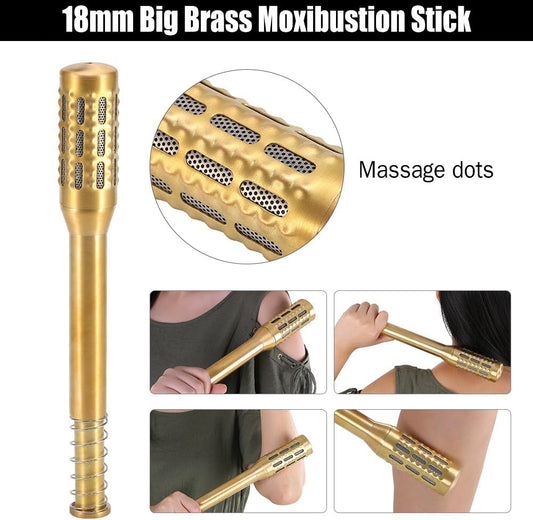 Big Brass Moxa Roll - Moxa Roller for Face, Moxibustion Massage Stick, Meridian Collateral Stimulatation, Premium Quality, Facial Moxibustion Tool