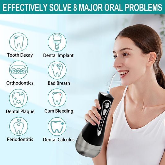 Water Dental Flosser for Teeth Pick:4 Modes Cordless Portable Oral Irrigator 320ML Larger Tank 6 Jet Tips Water Teeth Cleaner IPX7 Waterproof Rechargeable Flossing Cleaning Picks for Home Travel