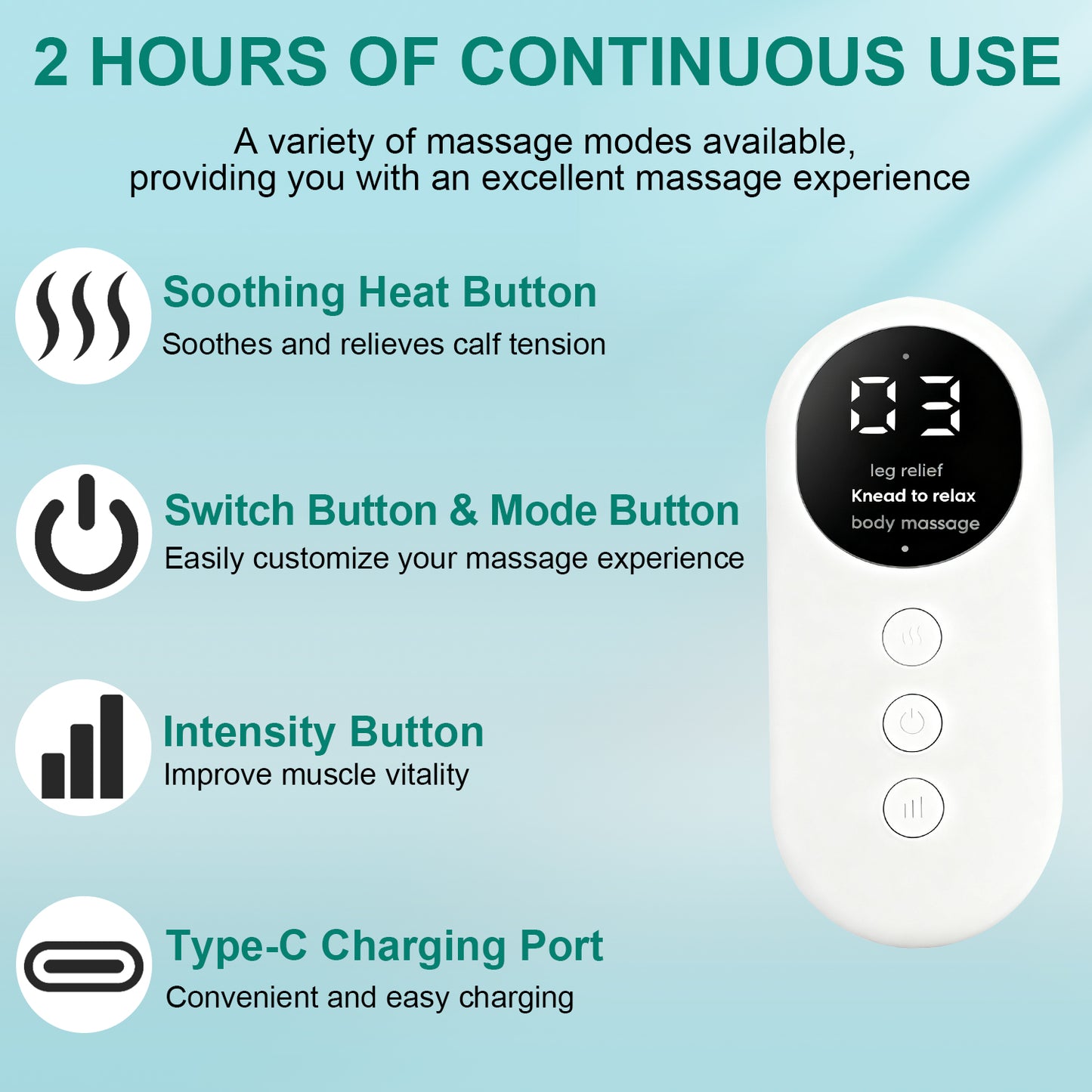 Leg Massager with Heat & Compression - Cordless Calf Massager 3 Modes