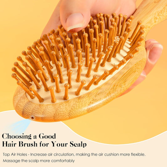 Bamboo Hair Brush for Hair Growth, Natural Bamboo Bristles Detangling Wooden Paddle Hairbrush for Massaging Scalp, for Women Men and Kids, for All Hair Types, with Ergonomic handle