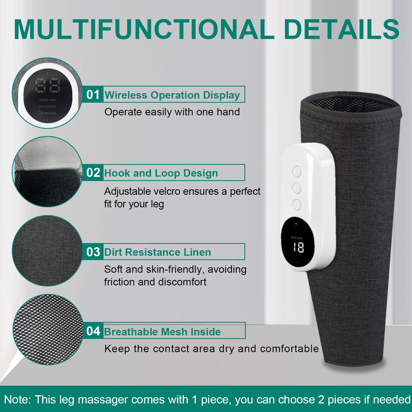 Leg Massager with Heat & Compression - Cordless Calf Massager 3 Modes