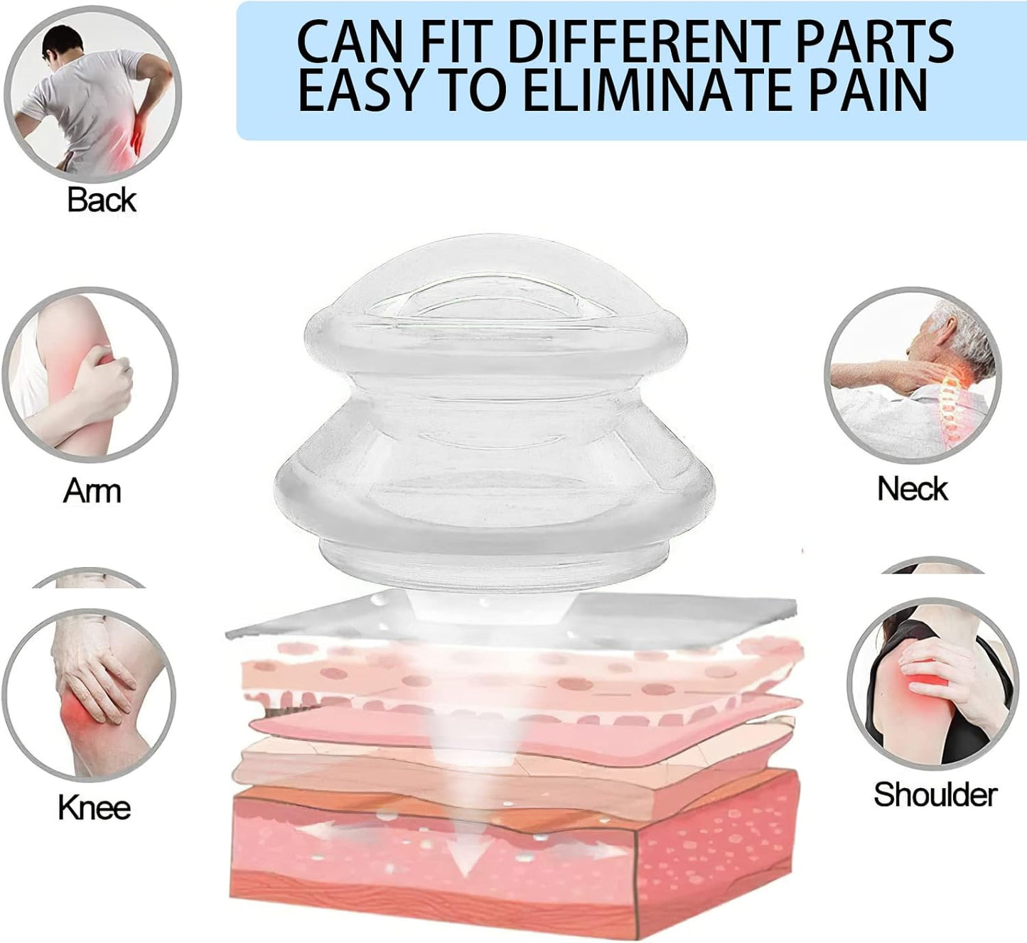 Cupping Therapy Sets -Silicone Cups Set Firm (7 pcs) for Muscle Soreness Pain Relief Body Neck Knee, Self Massage Tool, Deep Muscle Massager, Anti Cellulite Joint Pain Recovery