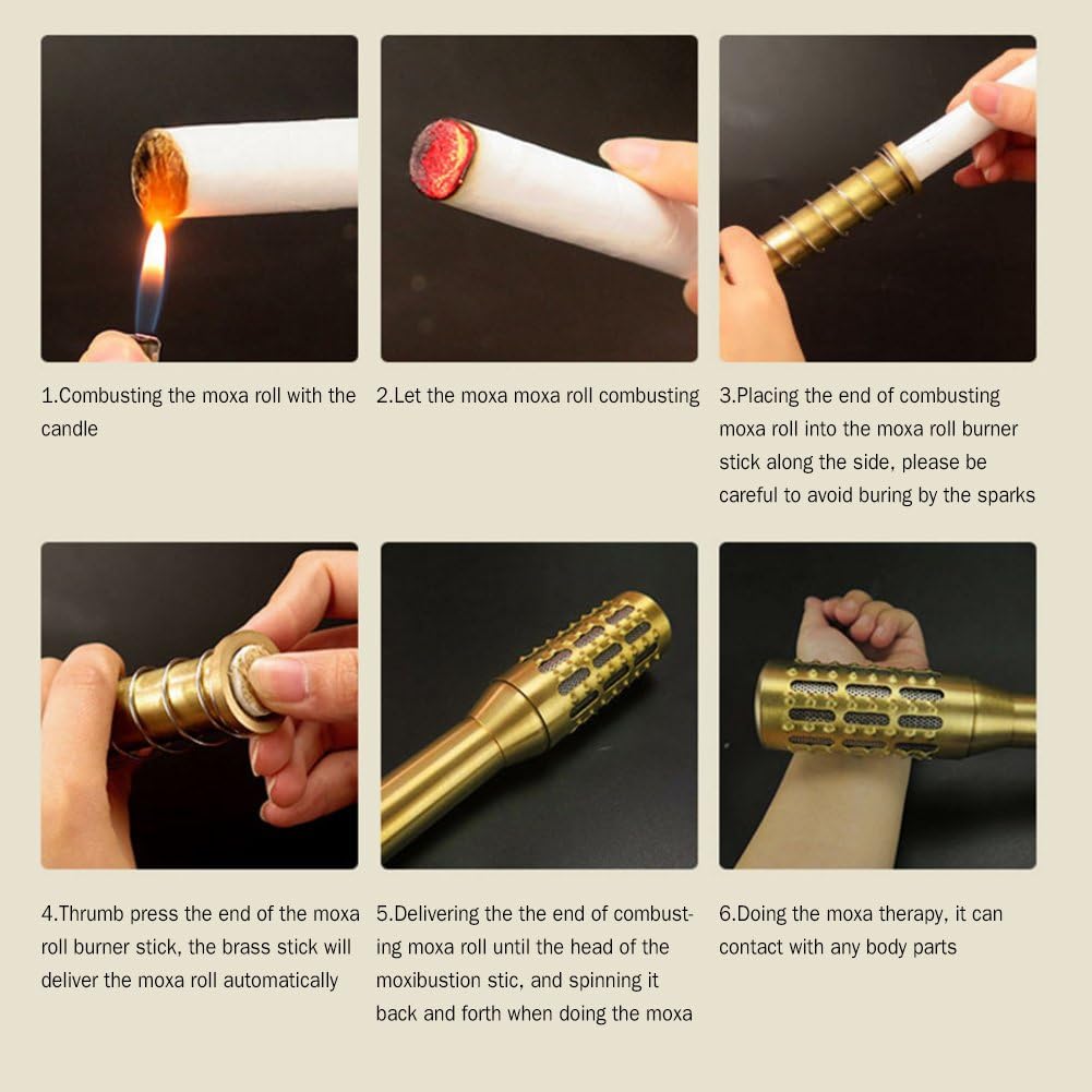 Big Brass Moxa Roll - Moxa Roller for Face, Moxibustion Massage Stick, Meridian Collateral Stimulatation, Premium Quality, Facial Moxibustion Tool