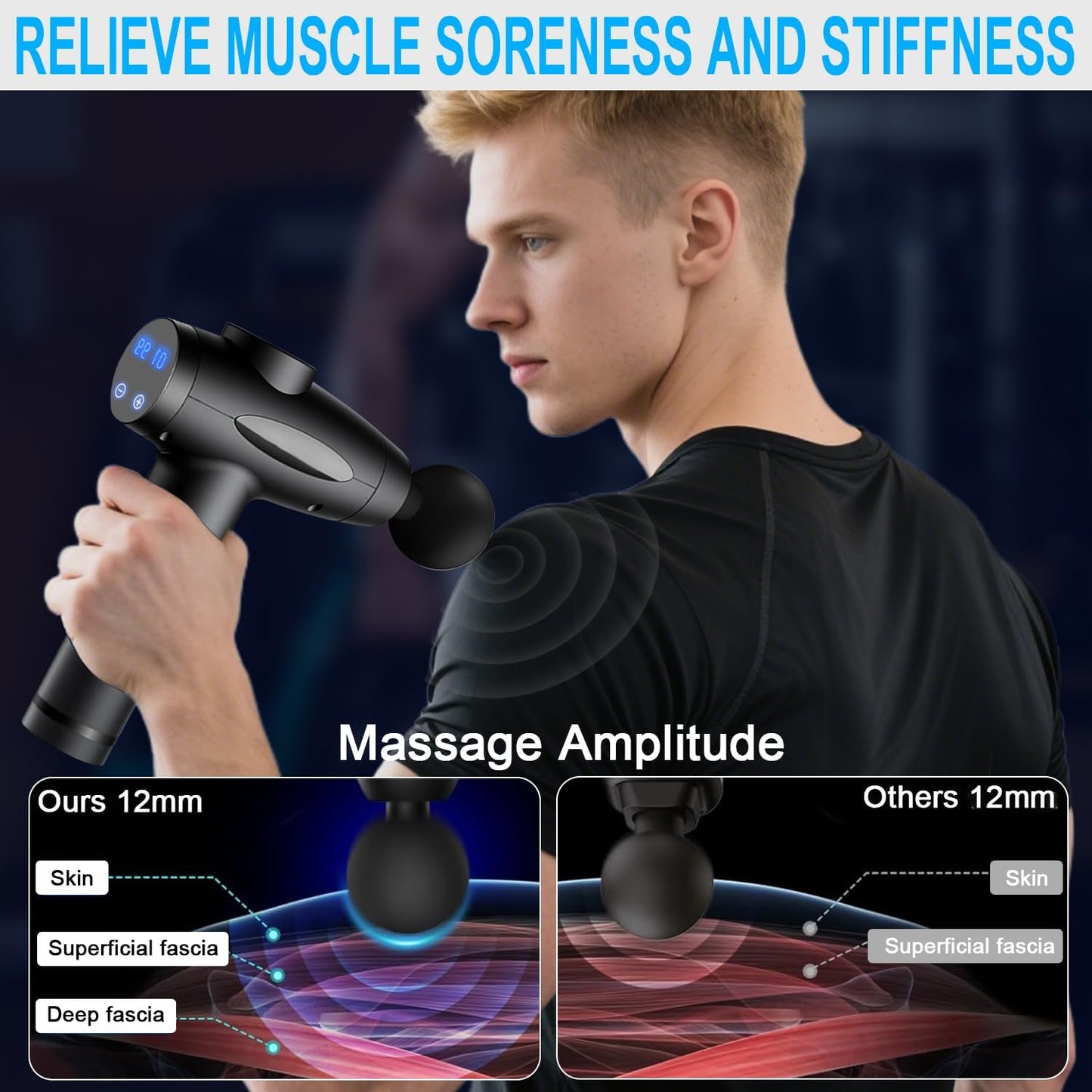 Massage Gun Deep Tissue,Percussion Massager Gun for Athletes Muscle with 9 Replacement Heads Massage Gun for Pain Relief,Super Quiet Portable Electric Massager