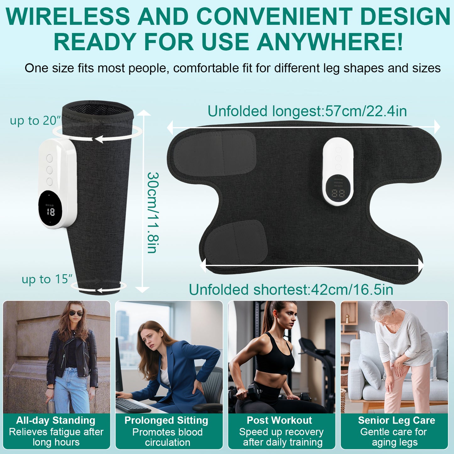 Leg Massager with Heat & Compression - Cordless Calf Massager 3 Modes