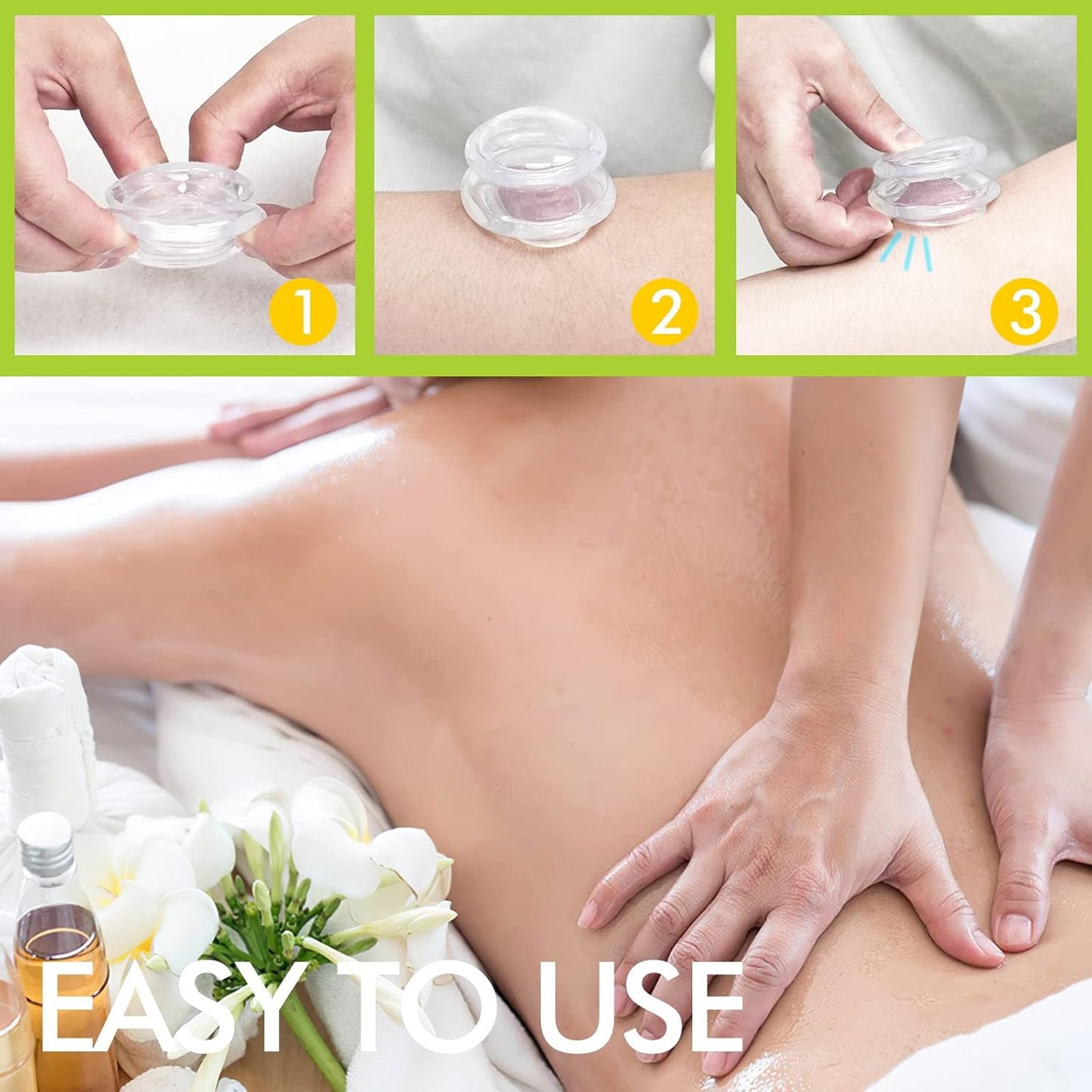 Cupping Therapy Sets -Silicone Cups Set Firm (7 pcs) for Muscle Soreness Pain Relief Body Neck Knee, Self Massage Tool, Deep Muscle Massager, Anti Cellulite Joint Pain Recovery