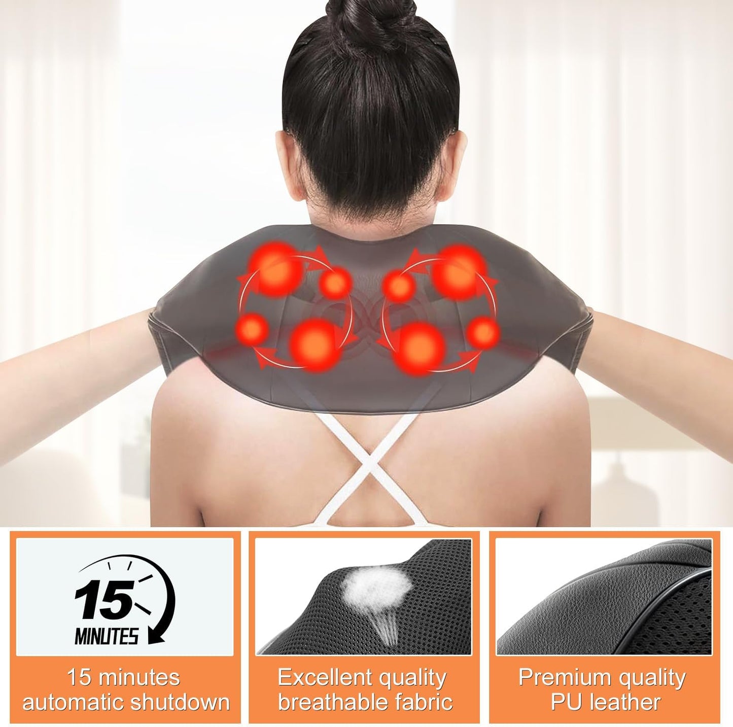 Shiatsu Neck & Shoulder Massager with Heat - Deep Tissue Kneading