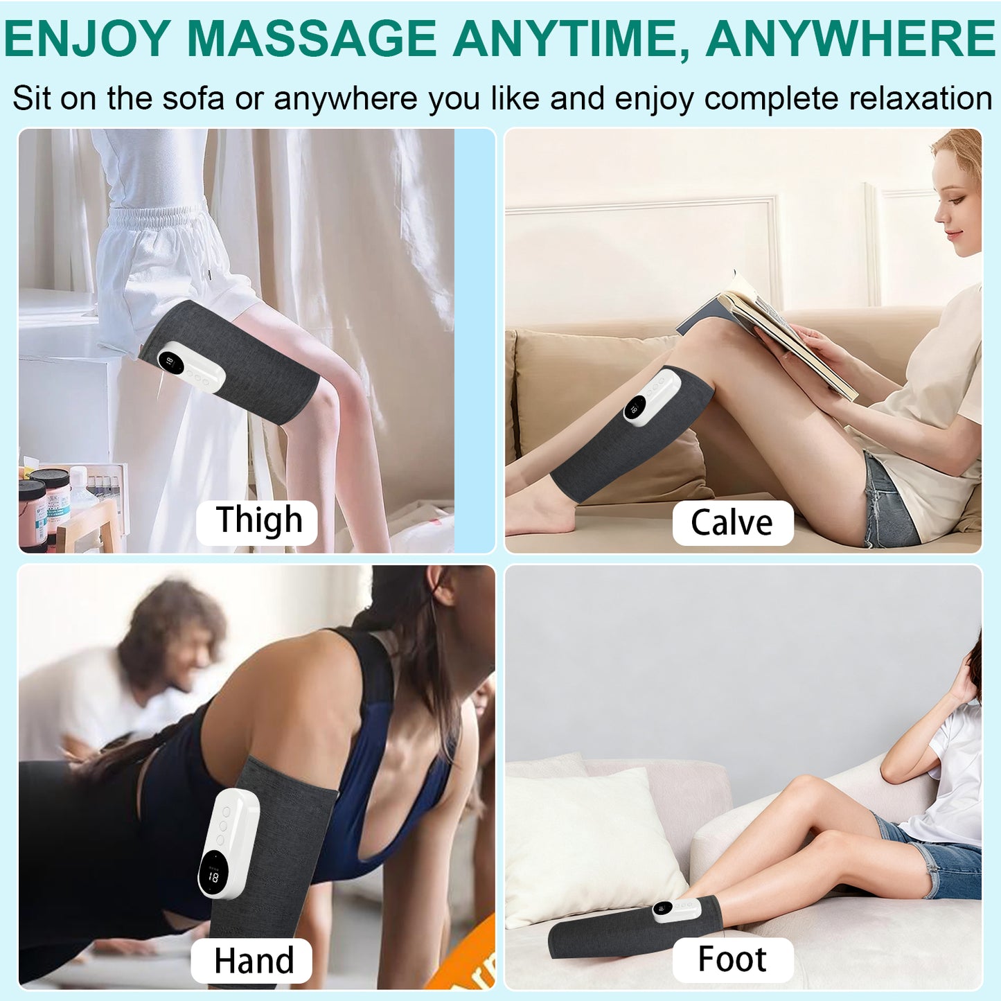 Leg Massager with Heat & Compression - Cordless Calf Massager 3 Modes