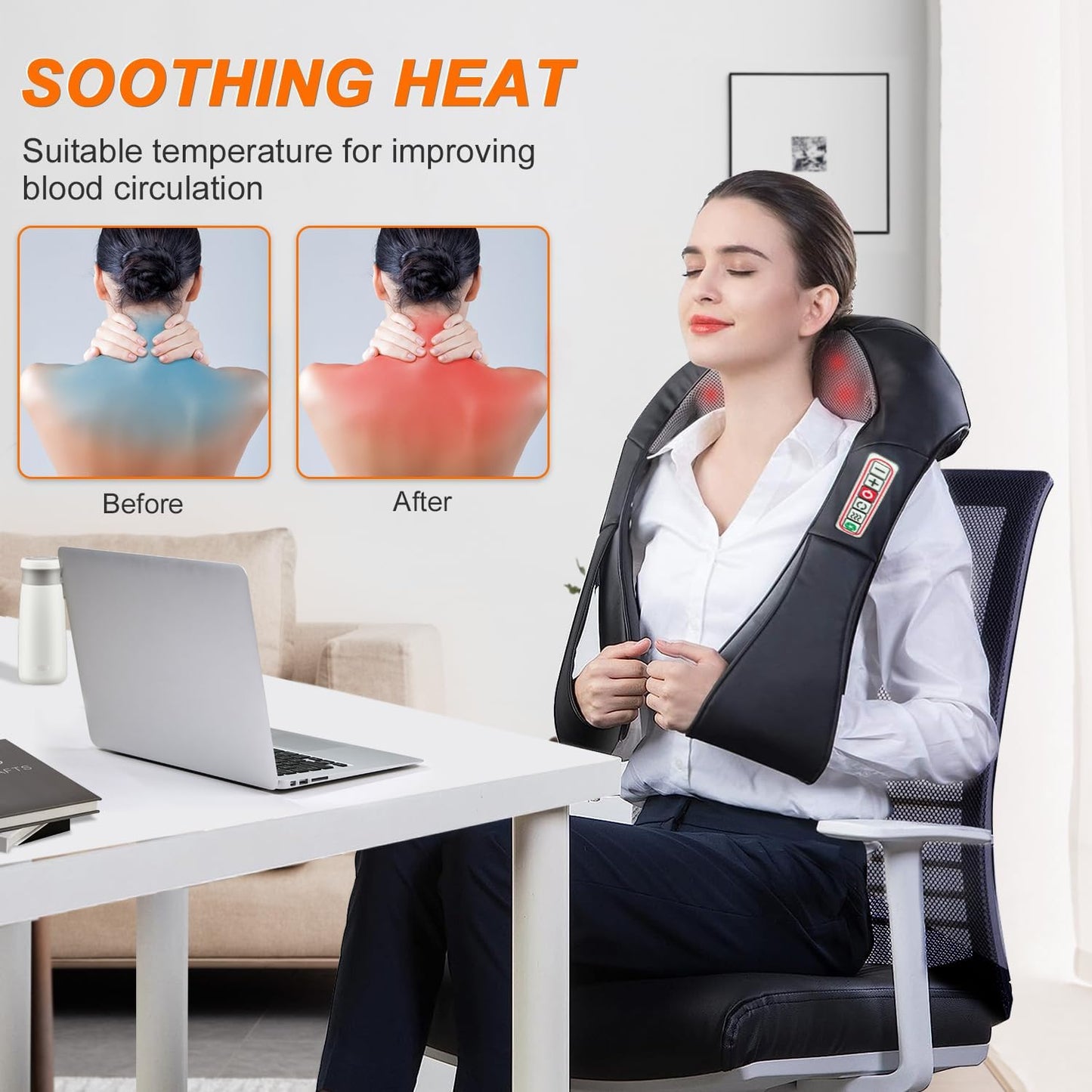 Shiatsu Neck & Shoulder Massager with Heat - Deep Tissue Kneading