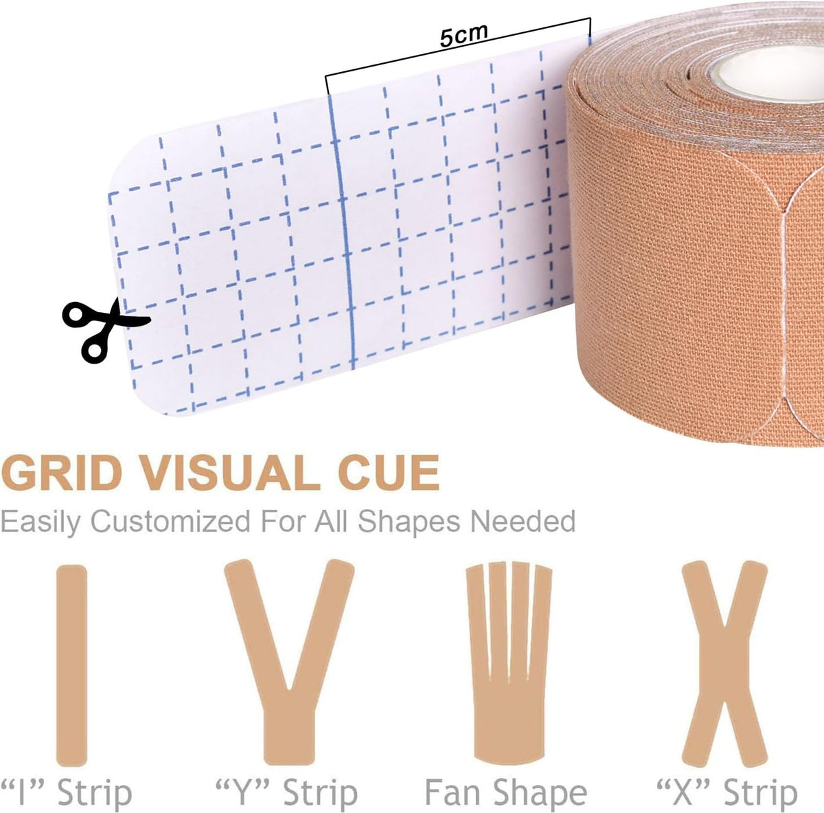 Kinesiology Tape Precut (3 Rolls), Pain Relief Adhesive for Muscles Shin Splints Ankle Neck Knee & Shoulder, Promotes Recovery & Providing Support, 2" x 19.7 Feet per Roll, Total 72 Precut Strips