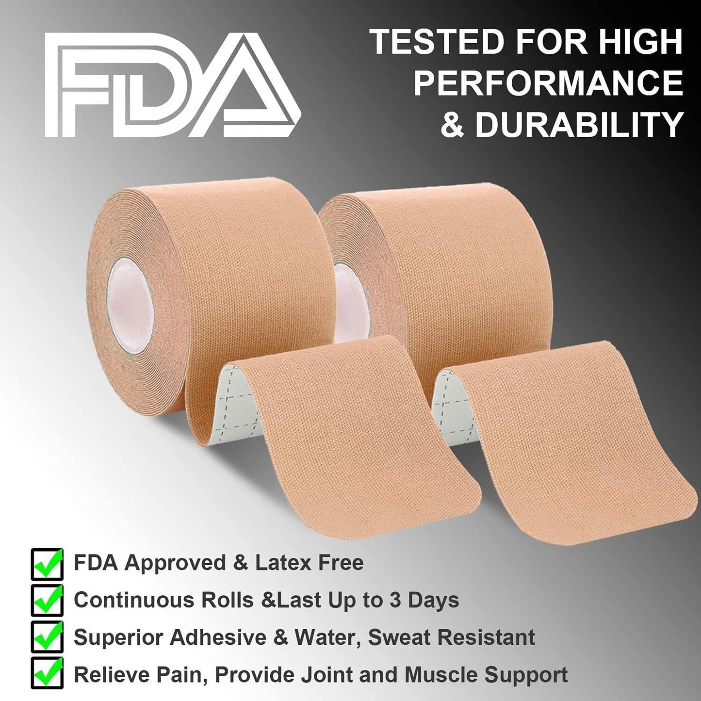 Kinesiology Tape 3 Rolls - Waterproof Sports Tape for Muscle Support