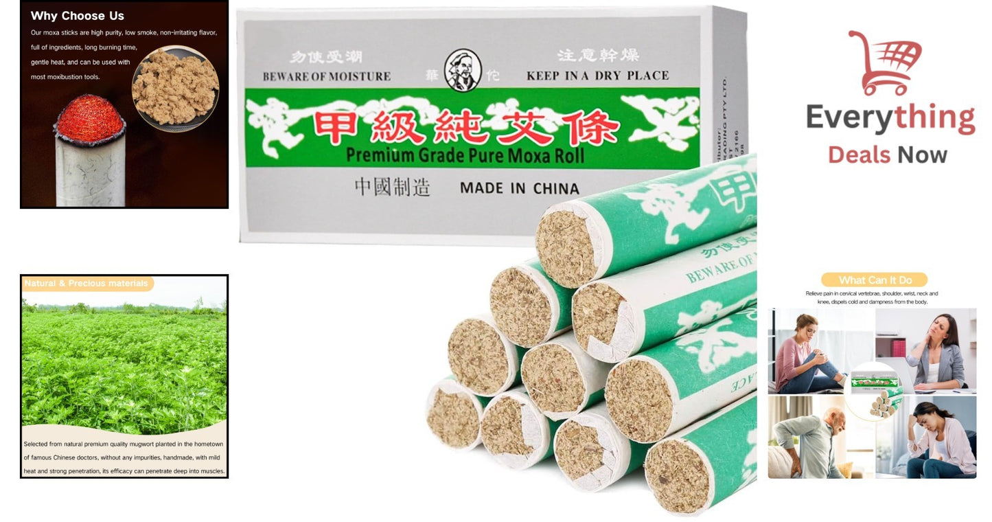 10 Rolls Pure Moxa Sticks Mild Moxibustion Mugwort Roll for Acupoint Pain Relief
